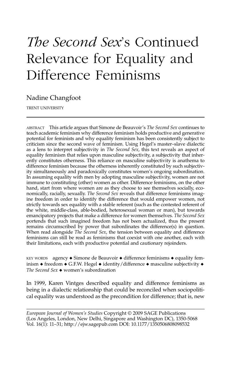 Pdf The Second Sex S Continued Relevance For Equality And Difference Feminisms