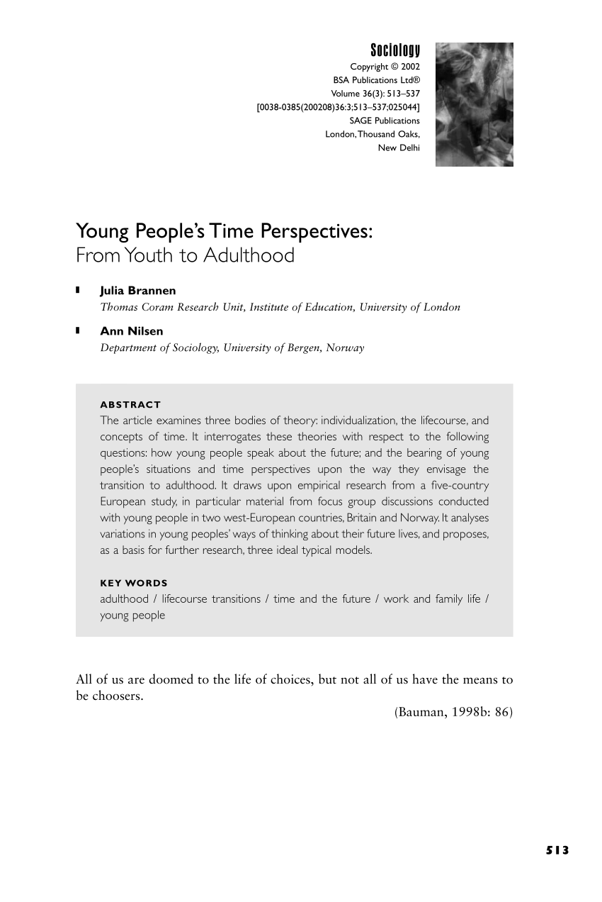 Pdf Young People S Time Perspectives From Youth To Adulthood