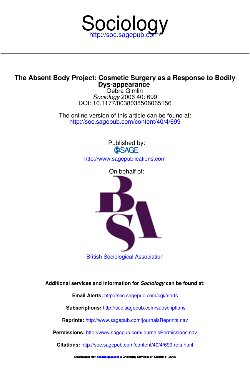PDF) The Absent Project: Cosmetic Surgery as a Response Dys-appearance