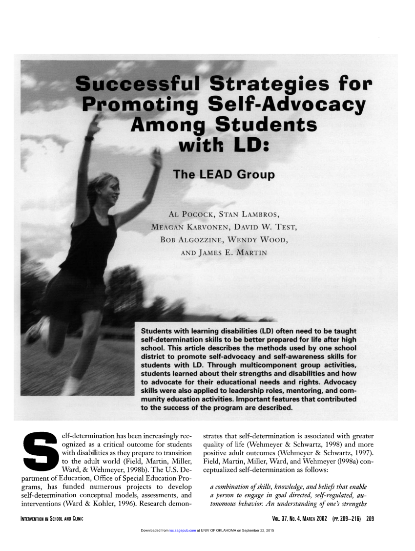 Pdf Successful Strategies For Promoting Self Advocacy Among Students With Ld The Lead Group