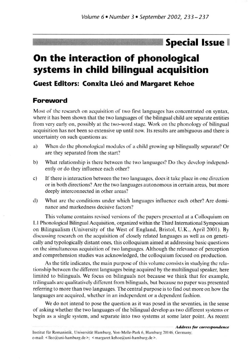 PDF) On the interaction of phonological systems in child bilingual 