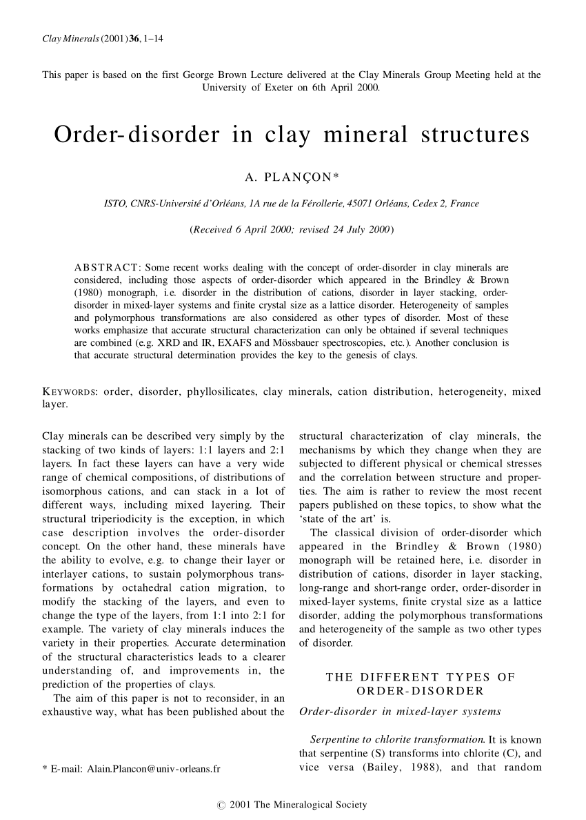 Pdf Order Disorder In Clay Mineral Structure