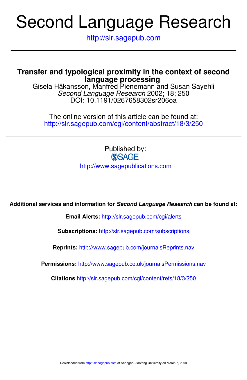 Pdf Transfer And Typological Proximity In The Context Of Second Language Processing
