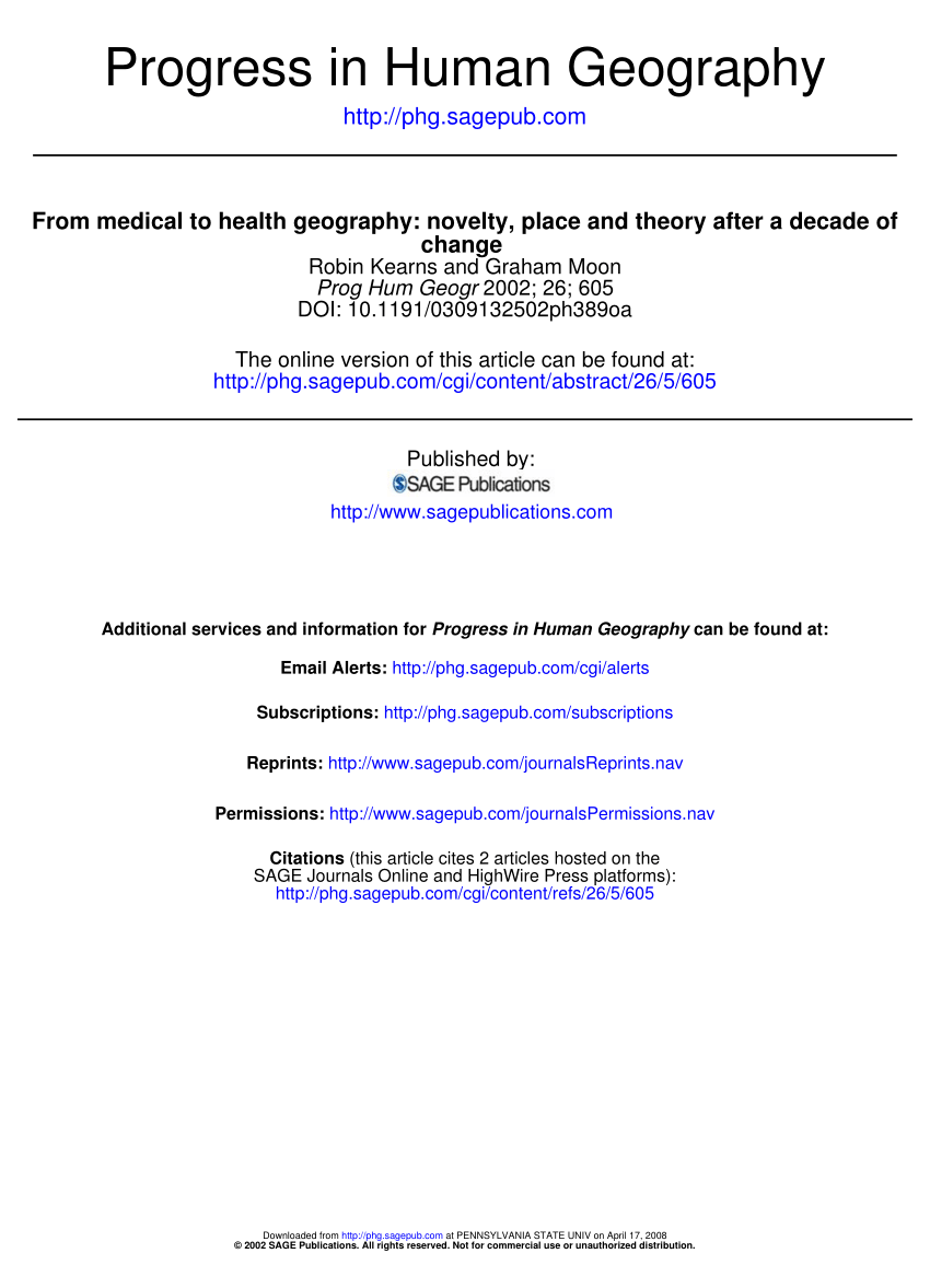 Pdf From Medical To Health Geography Novelty Place And Theory After A Decade Of Change