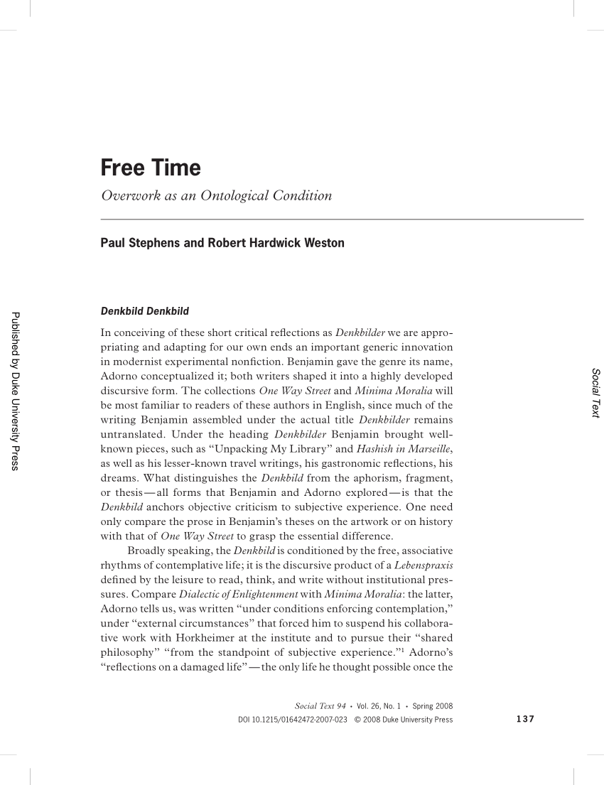 PDF) Free Time Overwork as an Ontological Condition