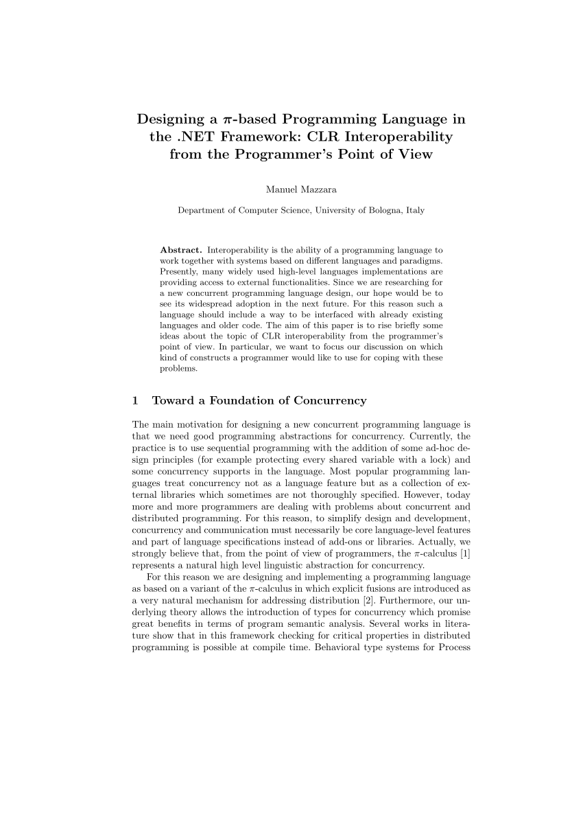 Pdf Designing A Pi Based Programming Language In The Net Framework Clr Interoperability From The Programmer S Point Of View