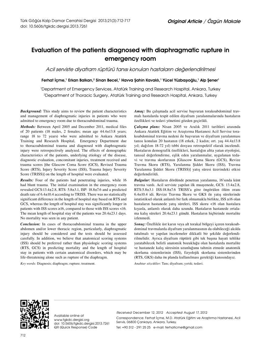 Pdf Evaluation Of The Patients Diagnosed With Diaphragmatic