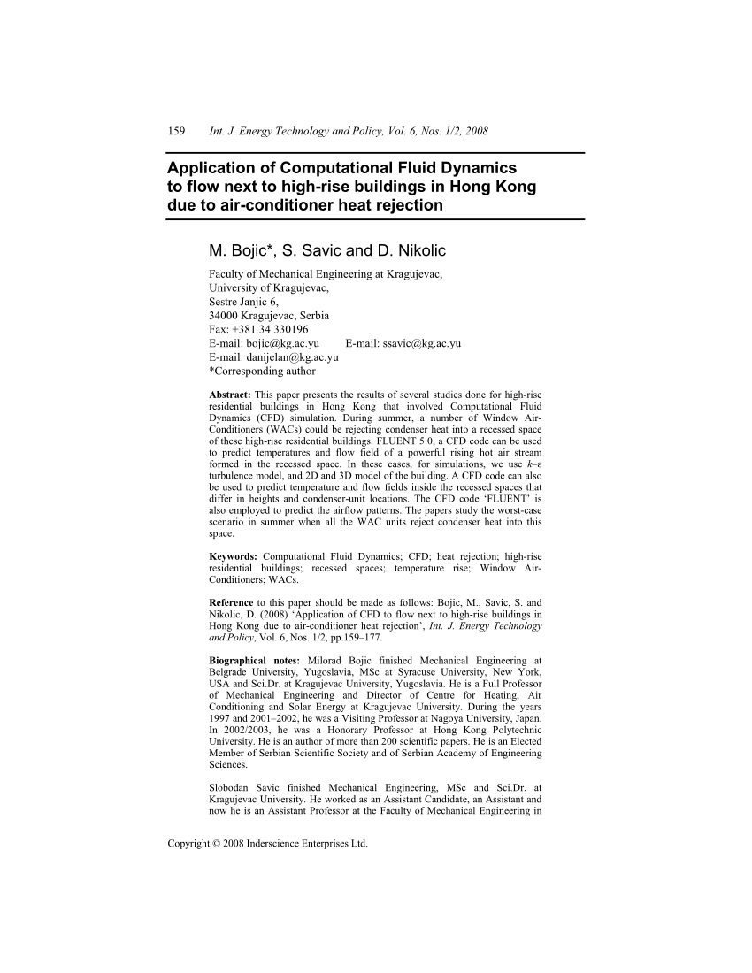 Pdf Application Of Computational Fluid Dynamics To Flow Next To High Rise Buildings In Hong Kong Due To Air Conditioner Heat Rejection