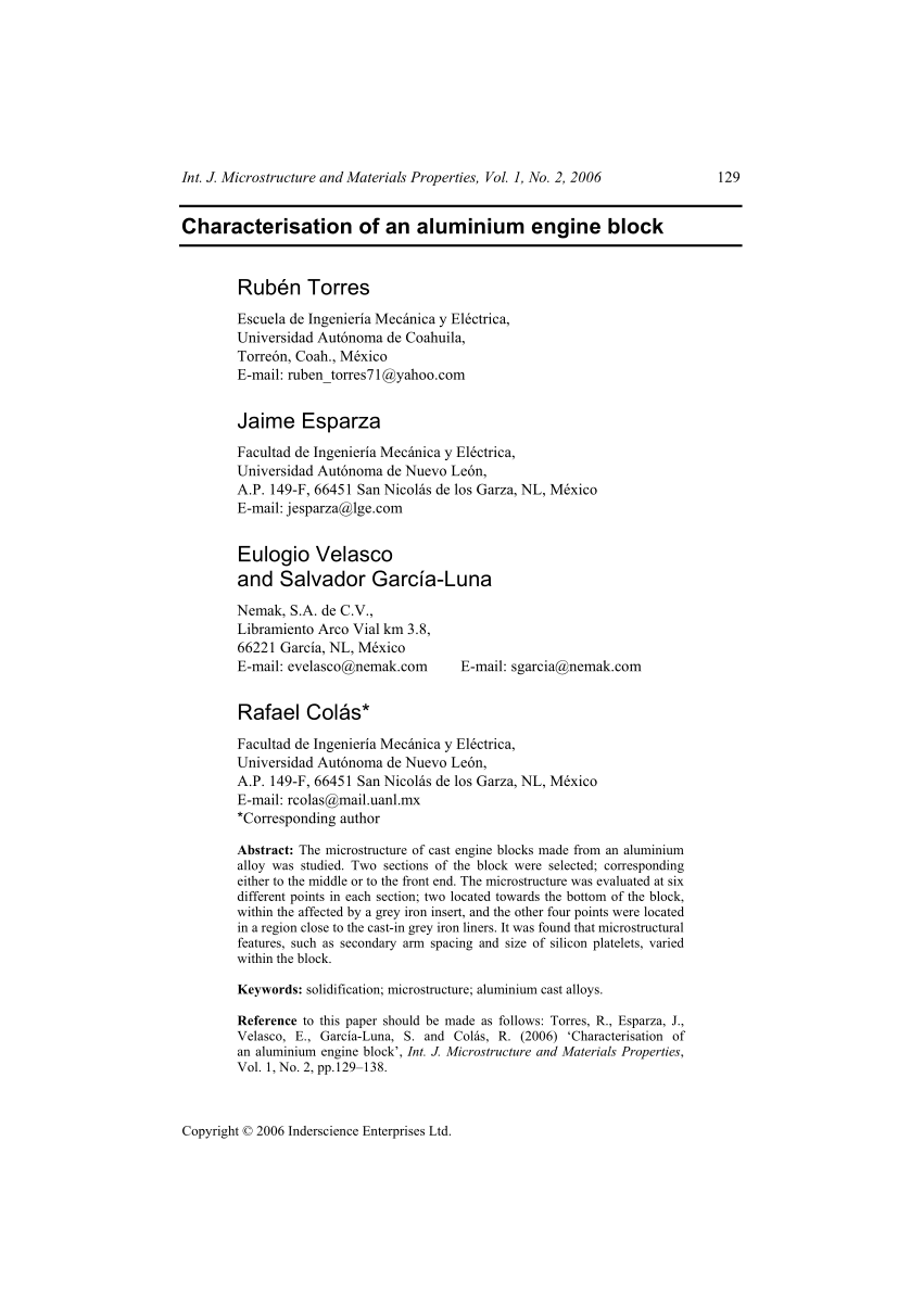 Pdf Characterisation Of An Aluminium Engine Block