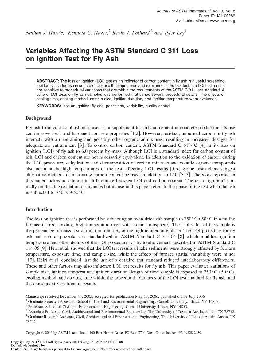 PDF) Variables Affecting the ASTM Standard C 311 Loss on Ignition