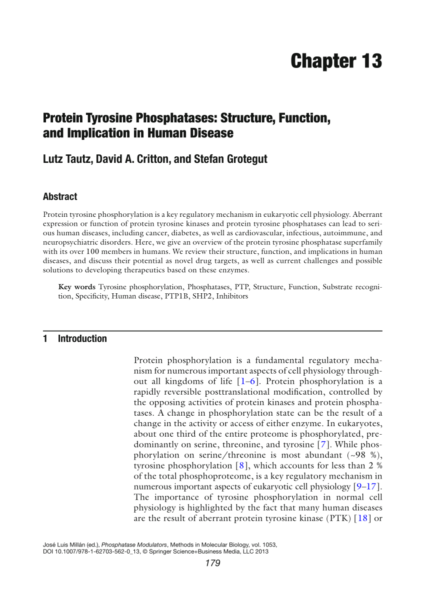 PDF) Protein Tyrosine Phosphatases: Structure, Function, and 