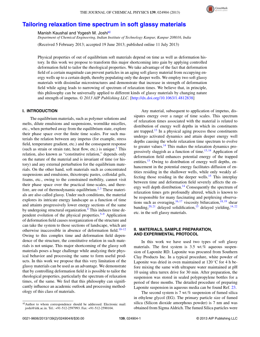 Pdf Tailoring Relaxation Time Spectrum In Soft Glassy Materials