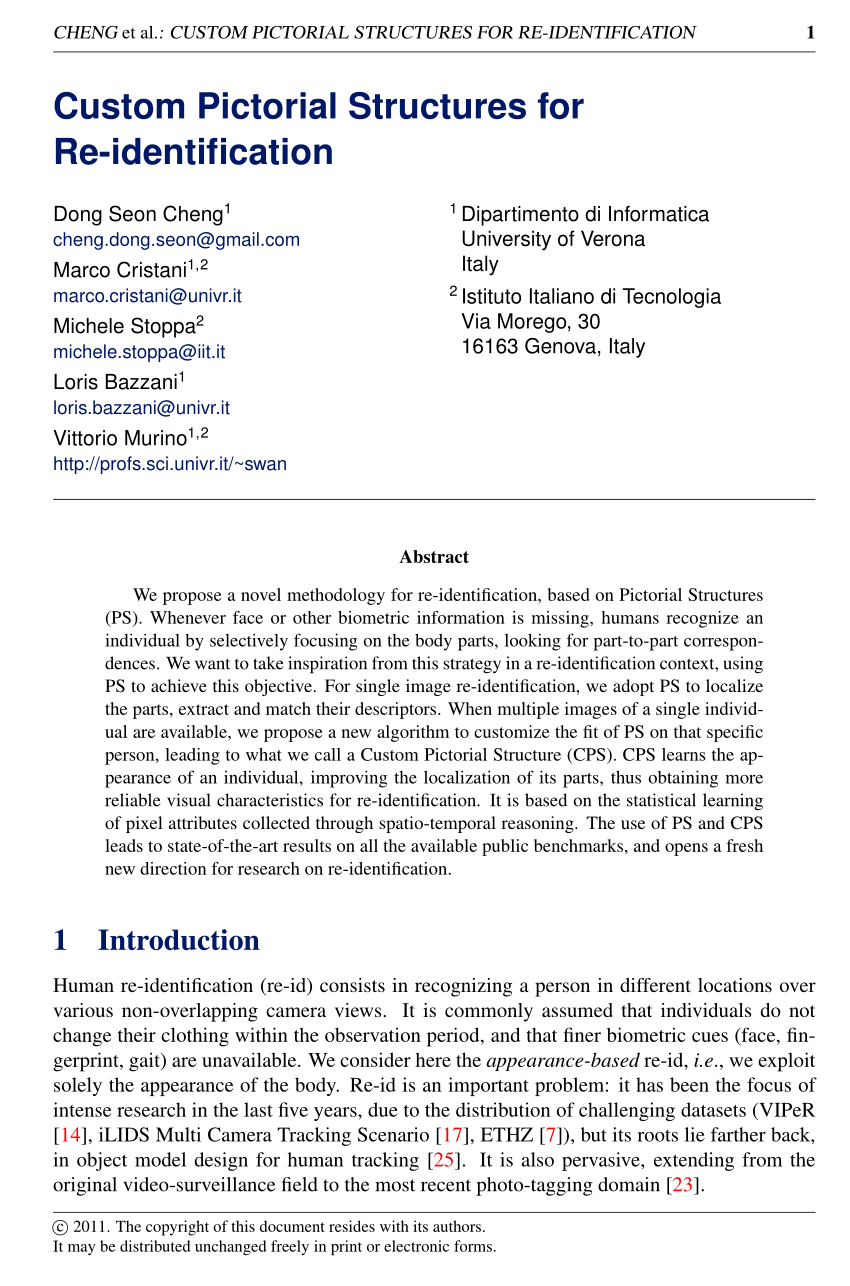 PDF Custom Pictorial Structures for Re identification