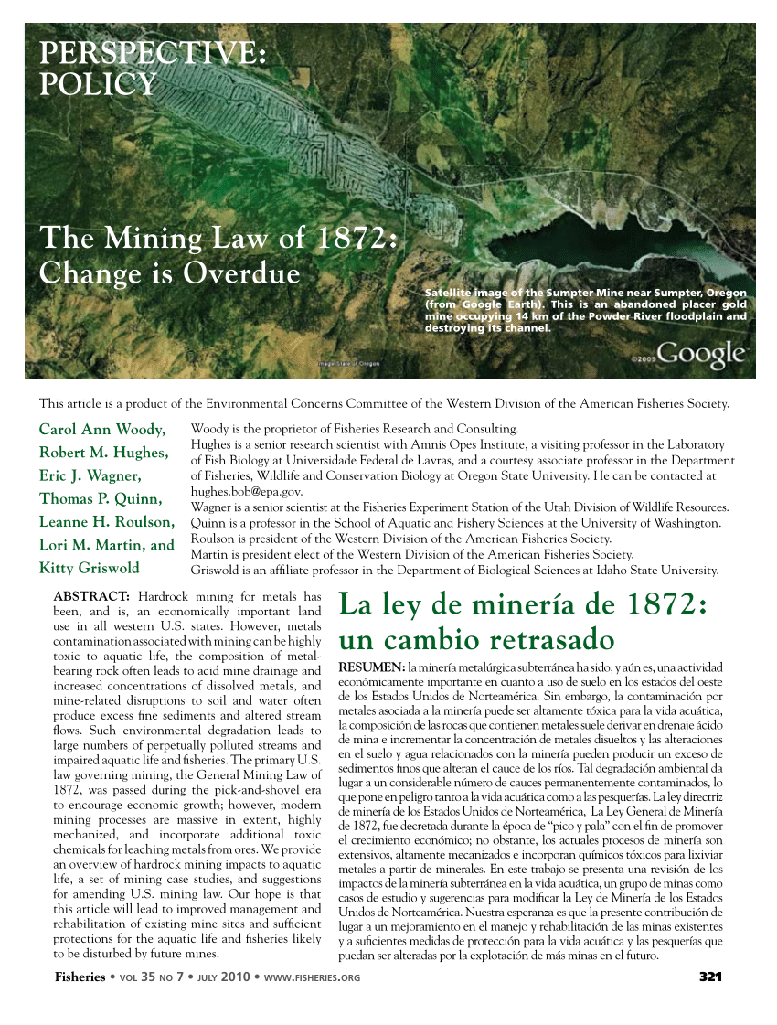 Pdf The Mining Law Of 1872 Change Is Overdue