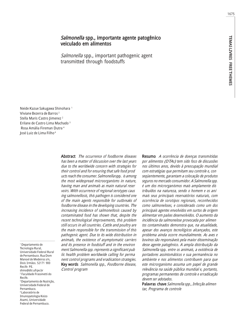 PDF) A IMPORTÂNCIA DA Salmonella spp. NA INTERAÇÃO AMBIENTE-HOMEM