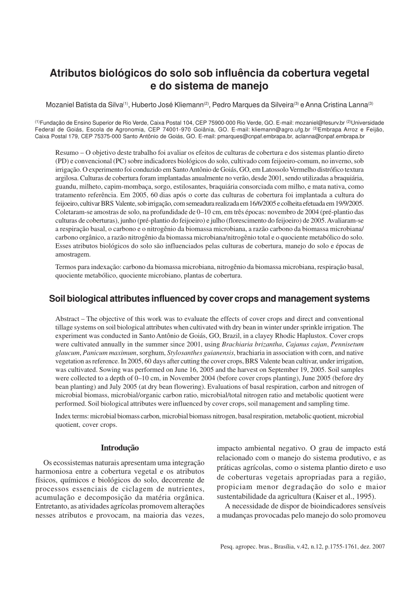 Pdf Atributos Biológicos Do Solo Sob Influência Da Cobertura Vegetal E Do Sistema De Manejo 9222