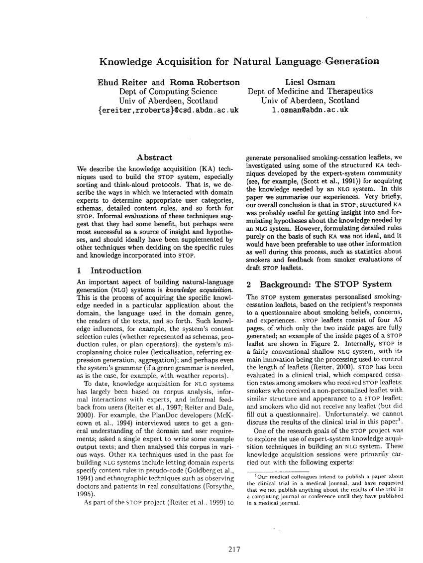 Pdf Knowledge Acquisition For Natural Language Generation