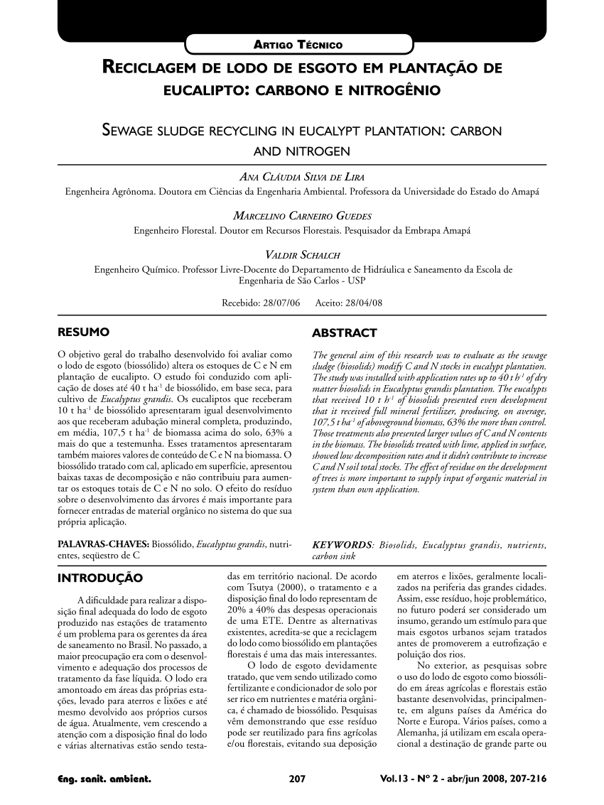 PDF) Composto de lodo de esgoto para o cultivo inicial de eucalipto