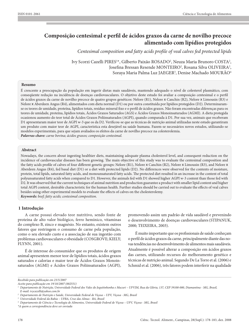 Pdf Composição Centesimal E Perfil De ácidos Graxos Da Carne De Novilho Precoce Alimentado Com 9526