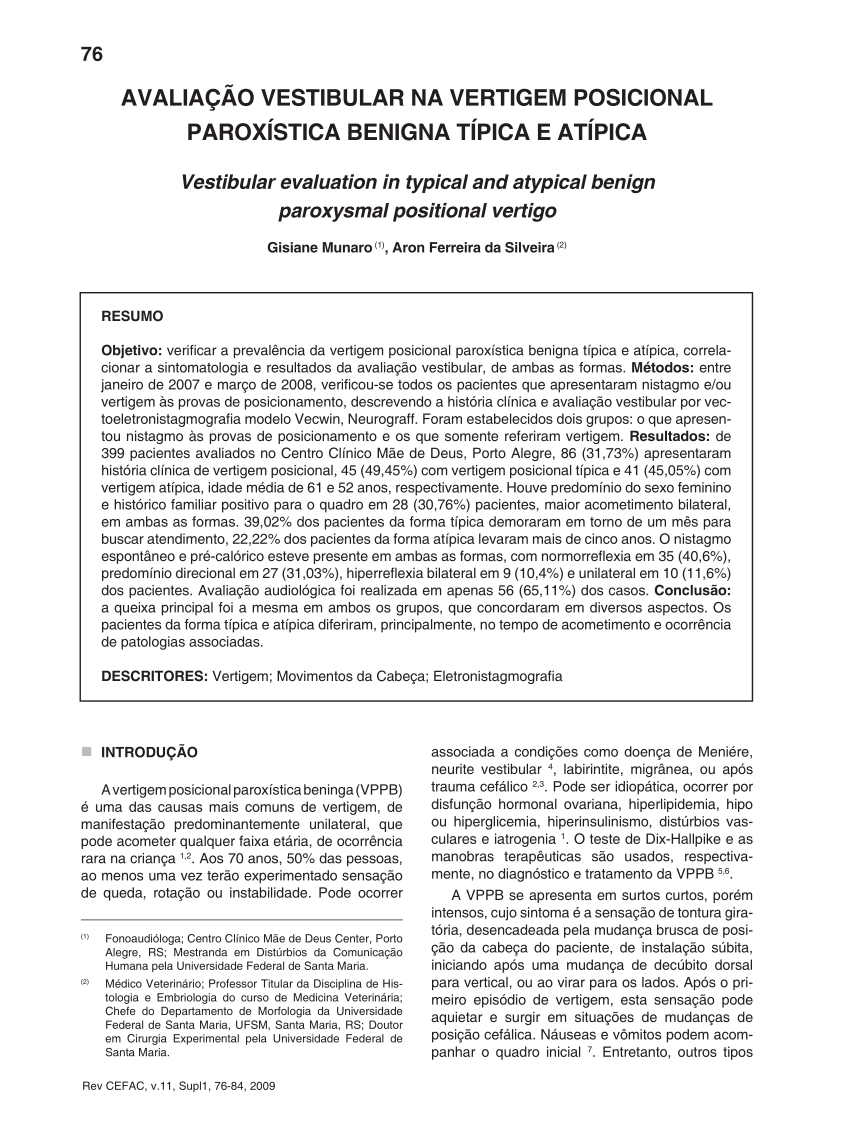 Exemplo de Uma Anamnese PDF, PDF, Vertigem
