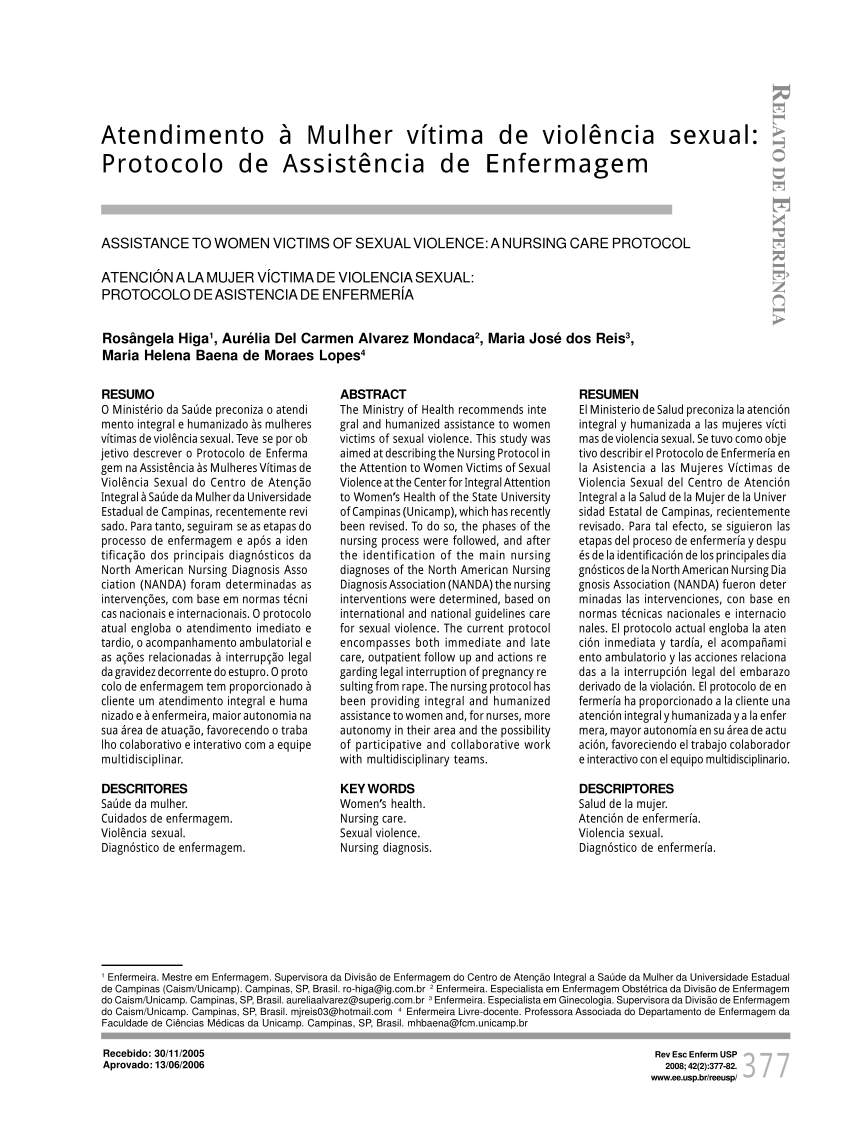 Pdf Atendimento à Mulher Vítima De Violência Sexual Protocolo De Assistência De Enfermagem 3241