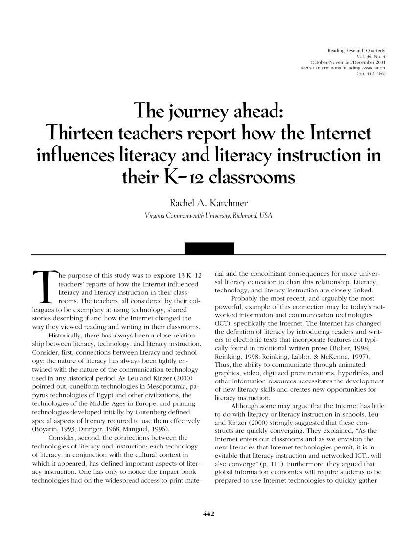 Pdf The Journey Ahead Thirteen Teachers Report How The Internet