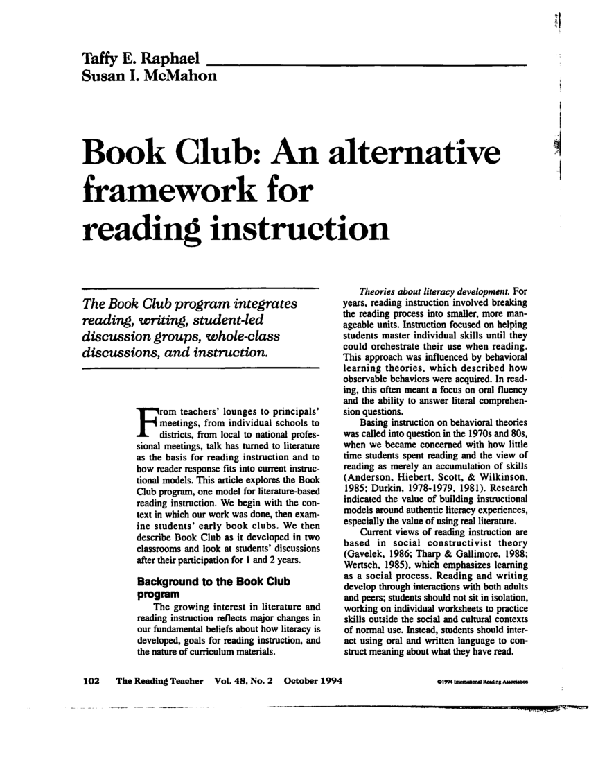 pdf book club an alternative framework for reading instruction