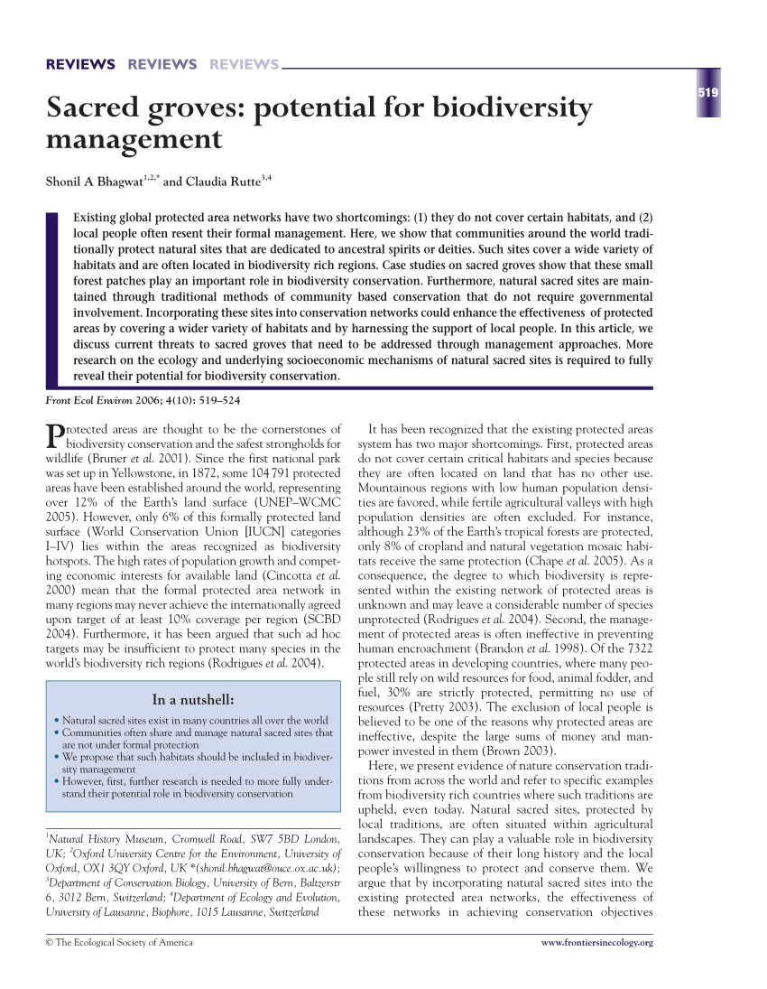 Pdf Sacred Groves Potential For Biodiversity Management