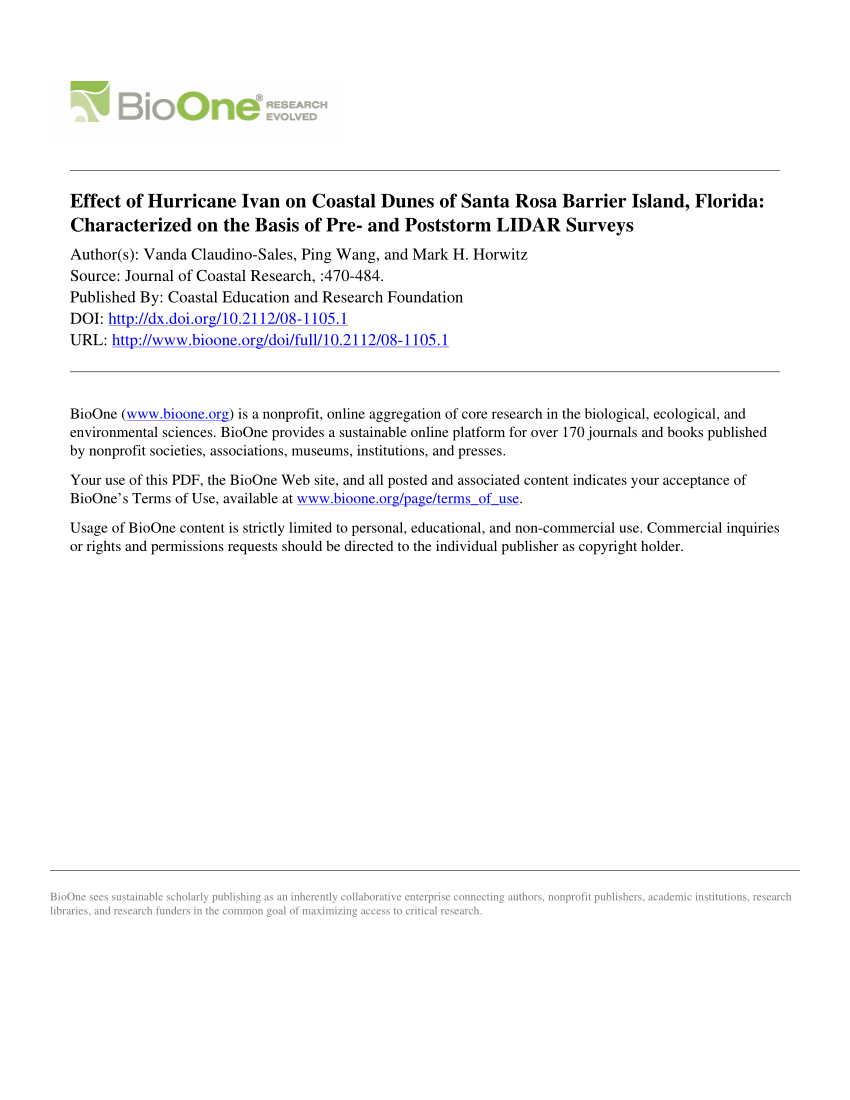 Pdf Effect Of Hurricane Ivan On Coastal Dunes Of Santa Rosa Barrier - pdf effect of hurricane ivan on coastal dunes of santa rosa barrier island florida characterized on the basis of pre and poststorm lidar surveys