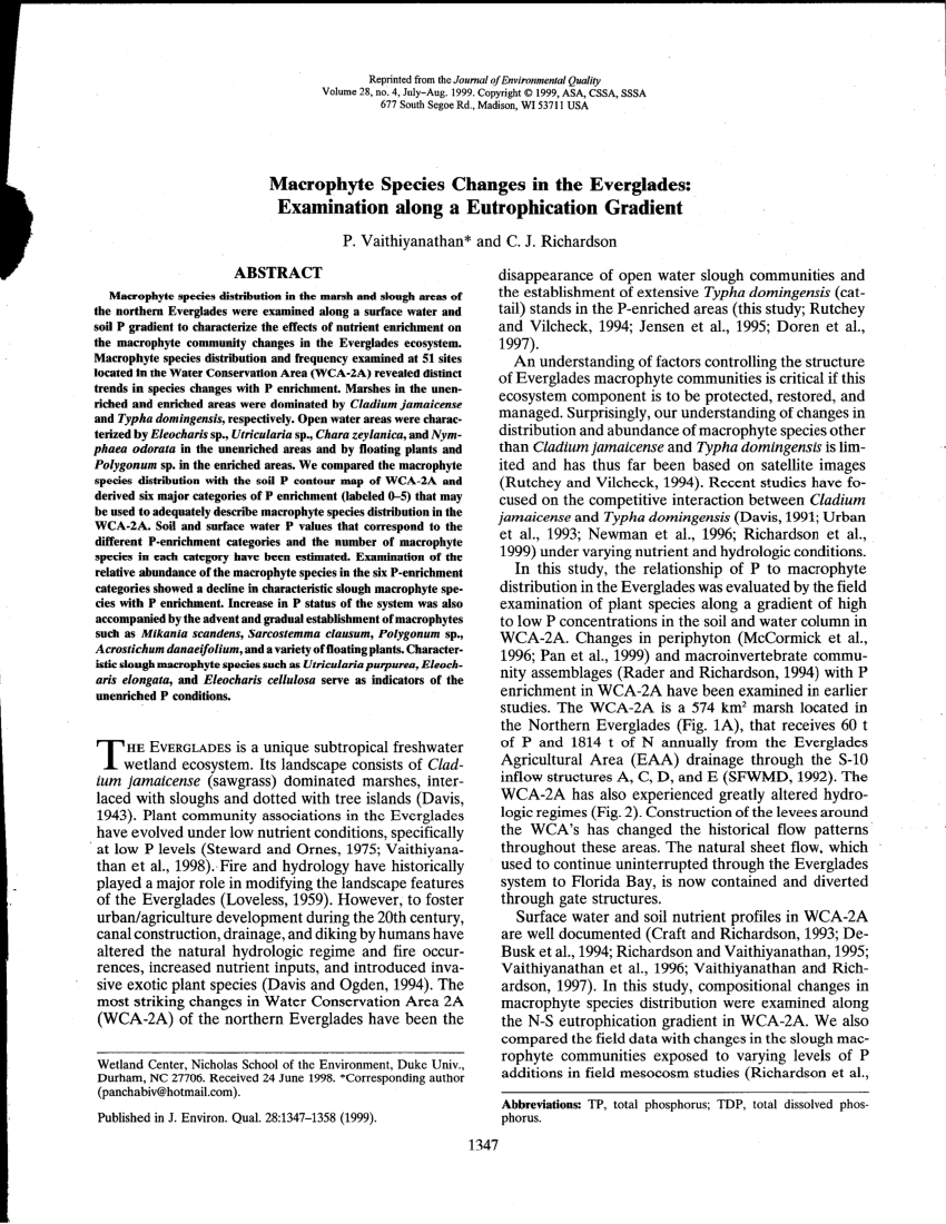 PDF) Investigating the use of macrophyte stable C and N isotopic ratios as  indicators of wetland eutrophication: Patterns in the P-affected Everglades