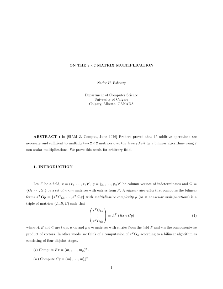 (PDF) On the 2 × 2 Matrix Multiplication
