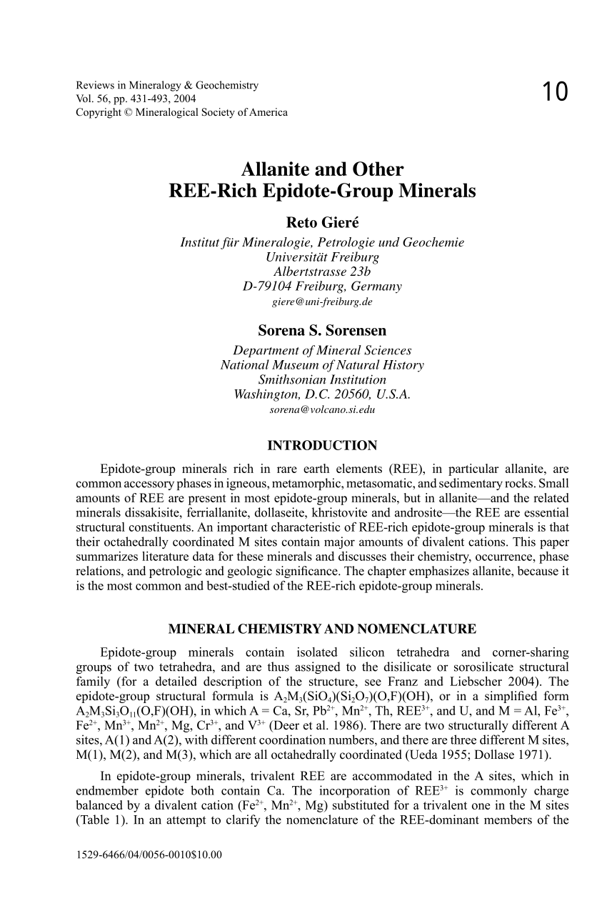 PDF Allanite and Other REE Rich Epidote Group Minerals