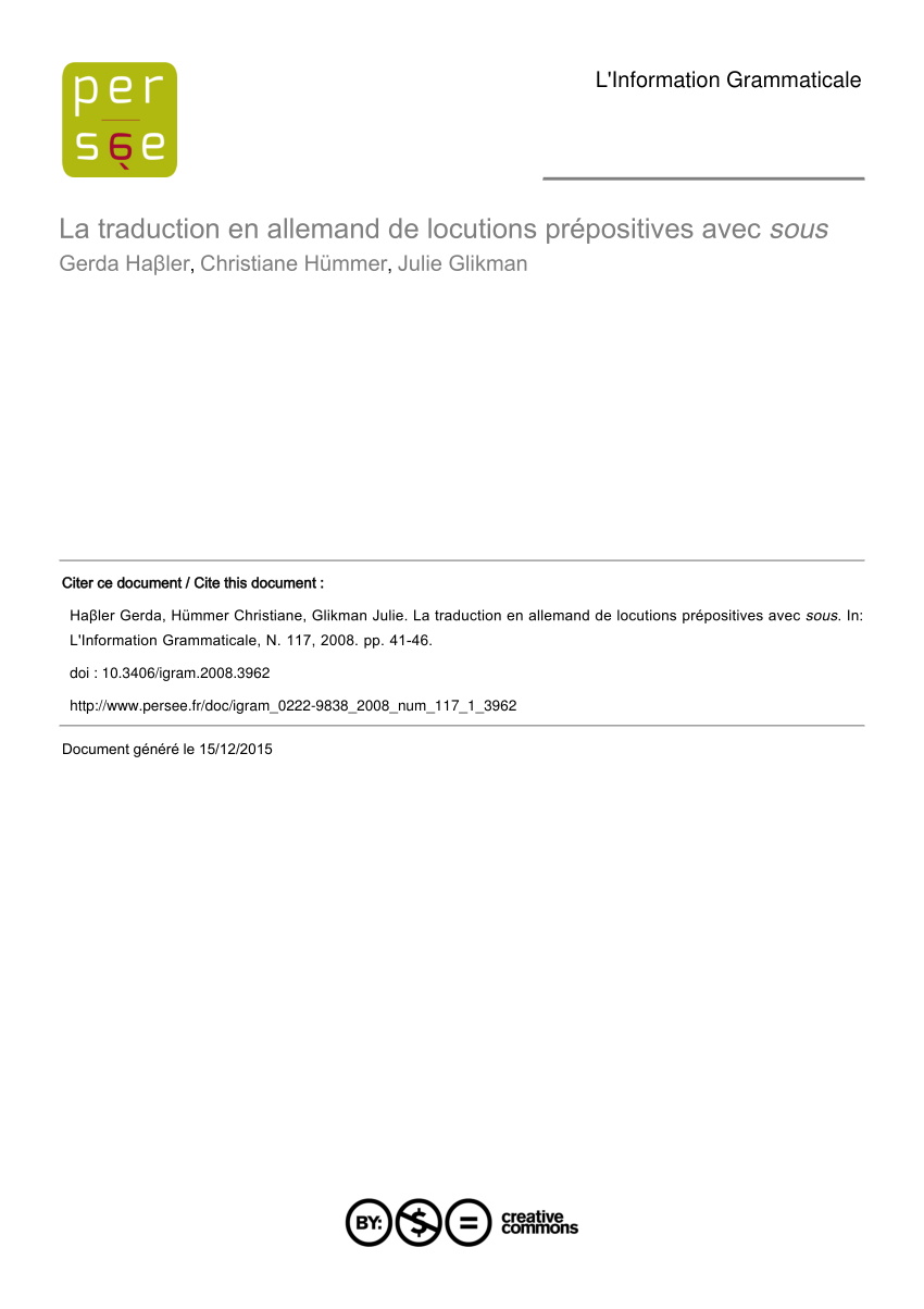 PDF La traduction en allemand de locutions pr positives avec sous