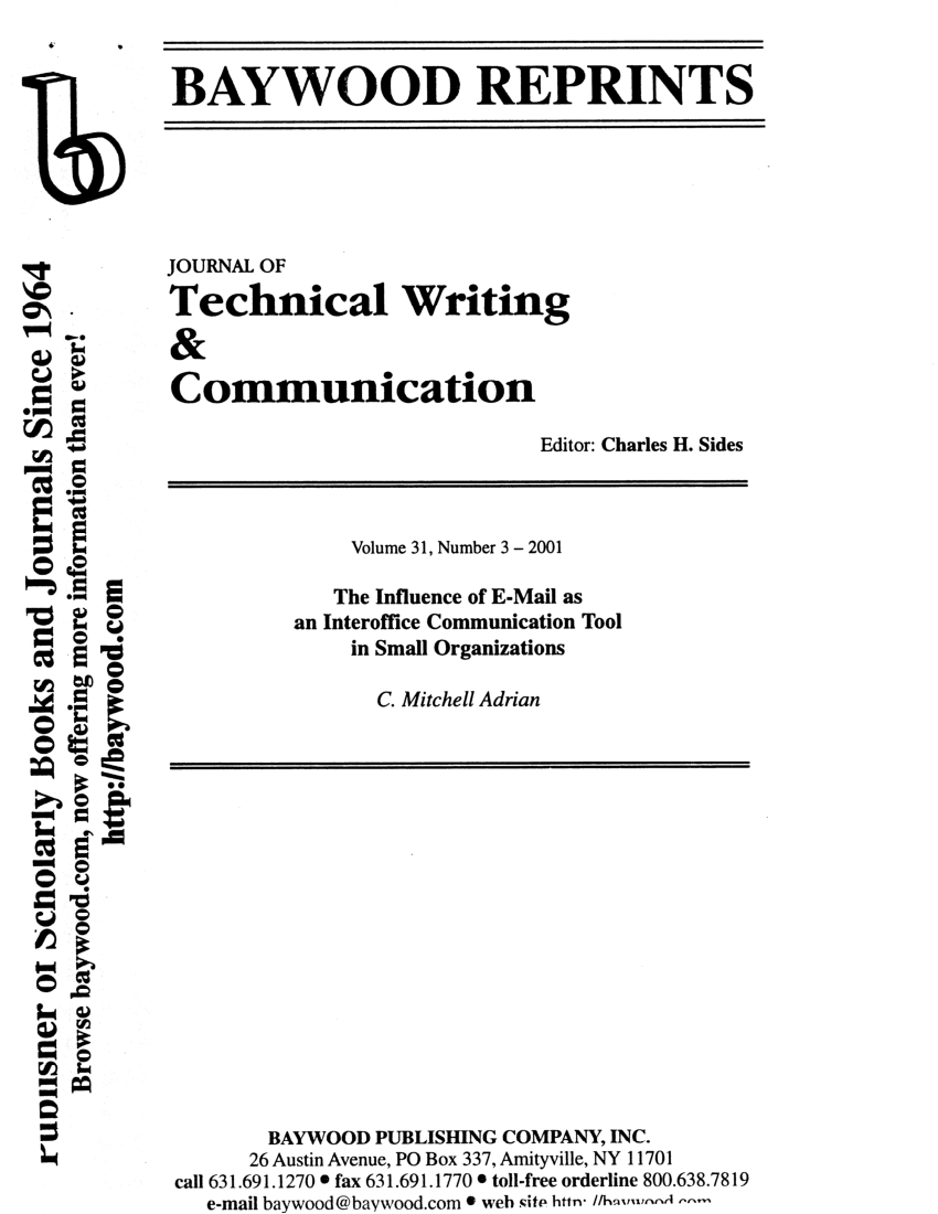 PDF) The Influence of E-Mail as an Interoffice Communication Tool in Small  Organizations