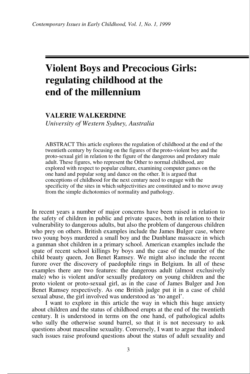PDF) Violent Boys and Precocious Girls: Regulating Childhood at the End of  the Millennium