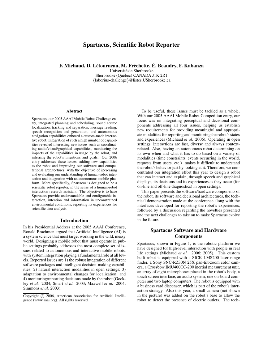 Pdf Spartacus Scientific Robot Reporter