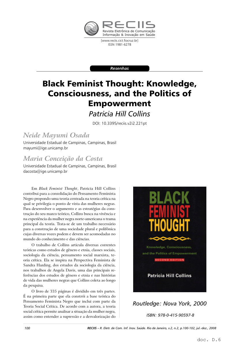 patricia hill collins black feminist thought summary