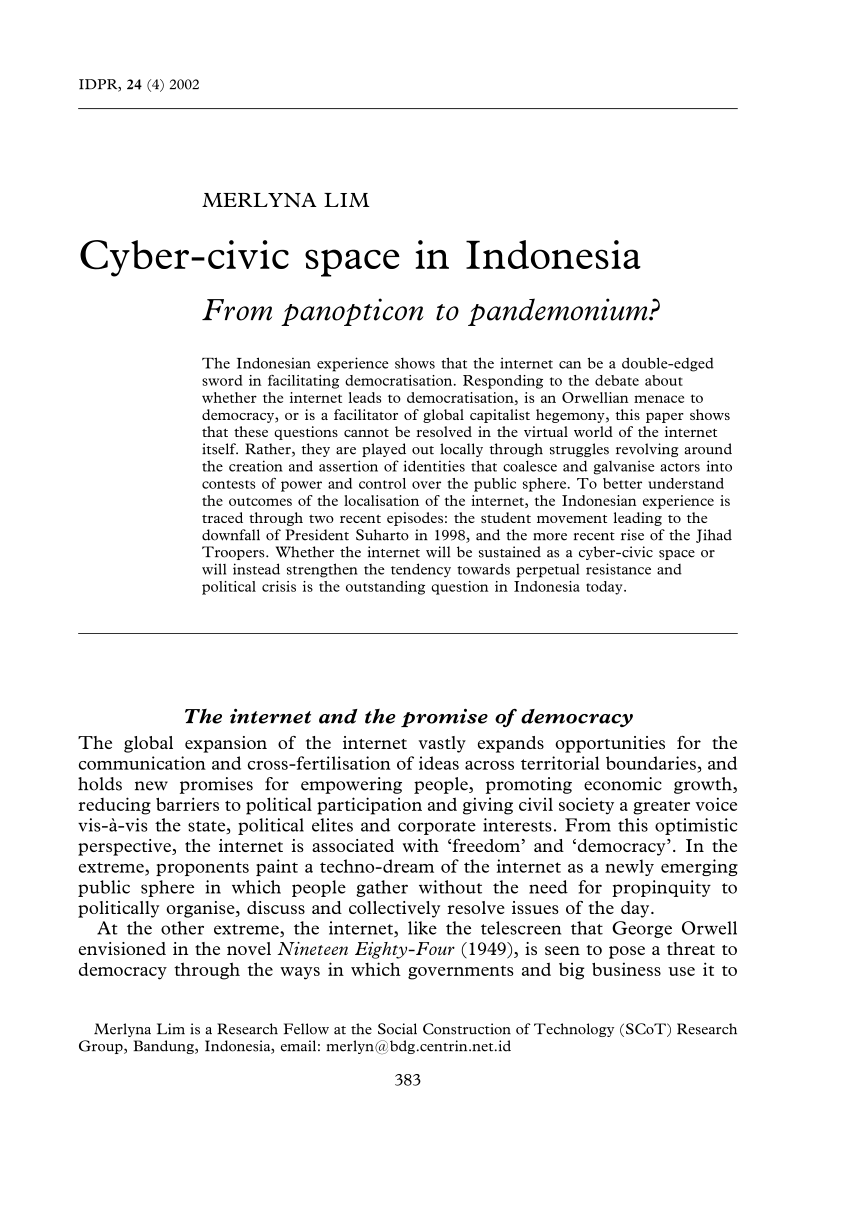 Pdf Cyber Civic Space In Indonesia From Panopticon To Pandemonium