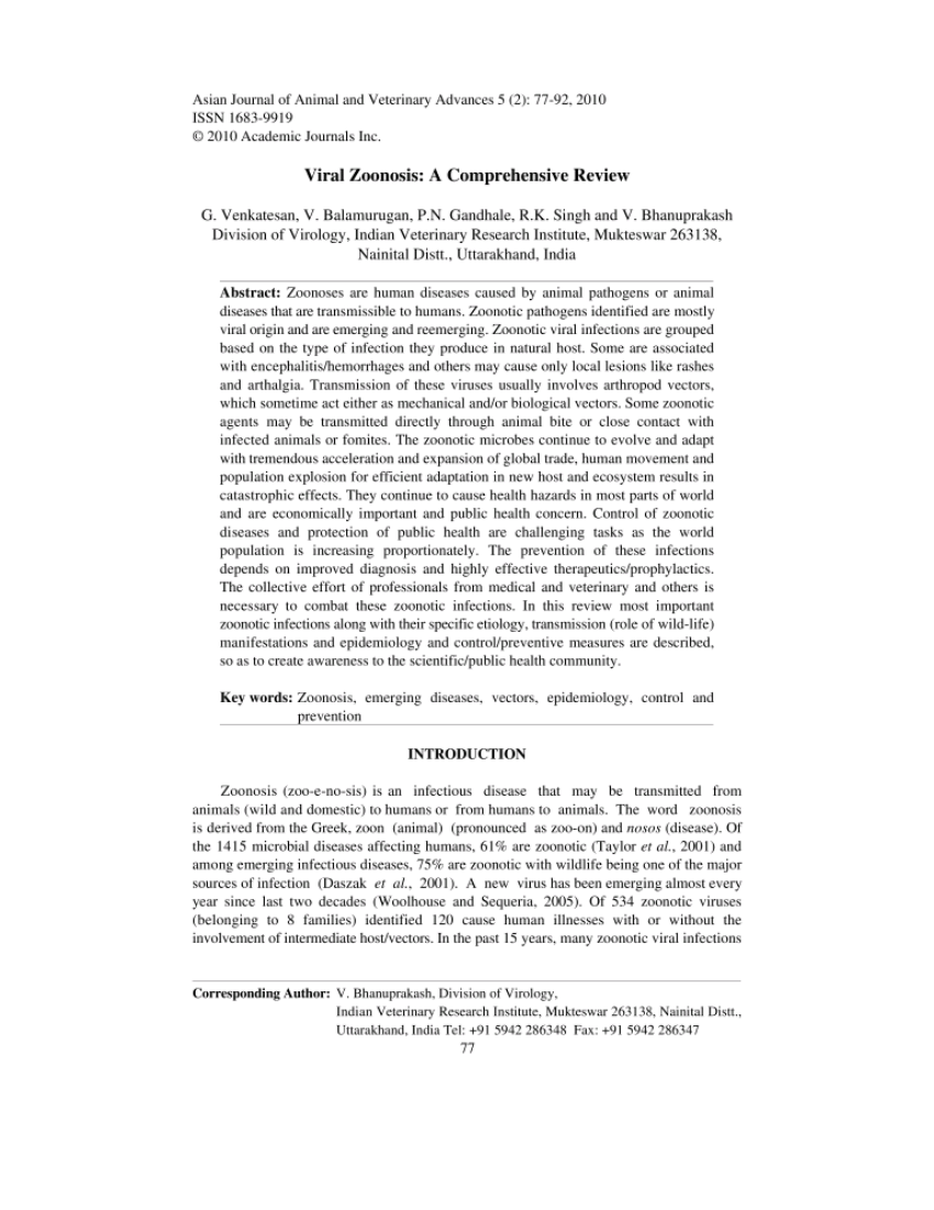 (PDF) Viral Zoonosis: A Comprehensive Review