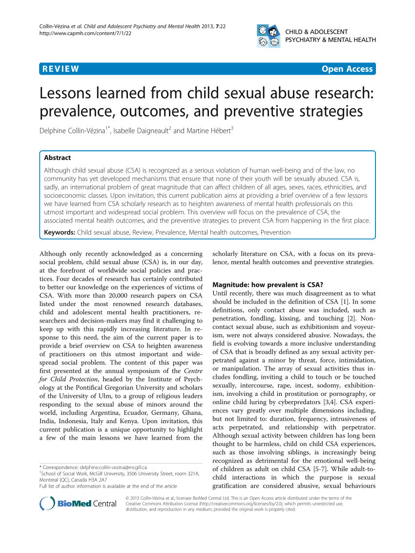 PDF) Lessons Learned from Child Sexual Abuse Research: Prevalence ...