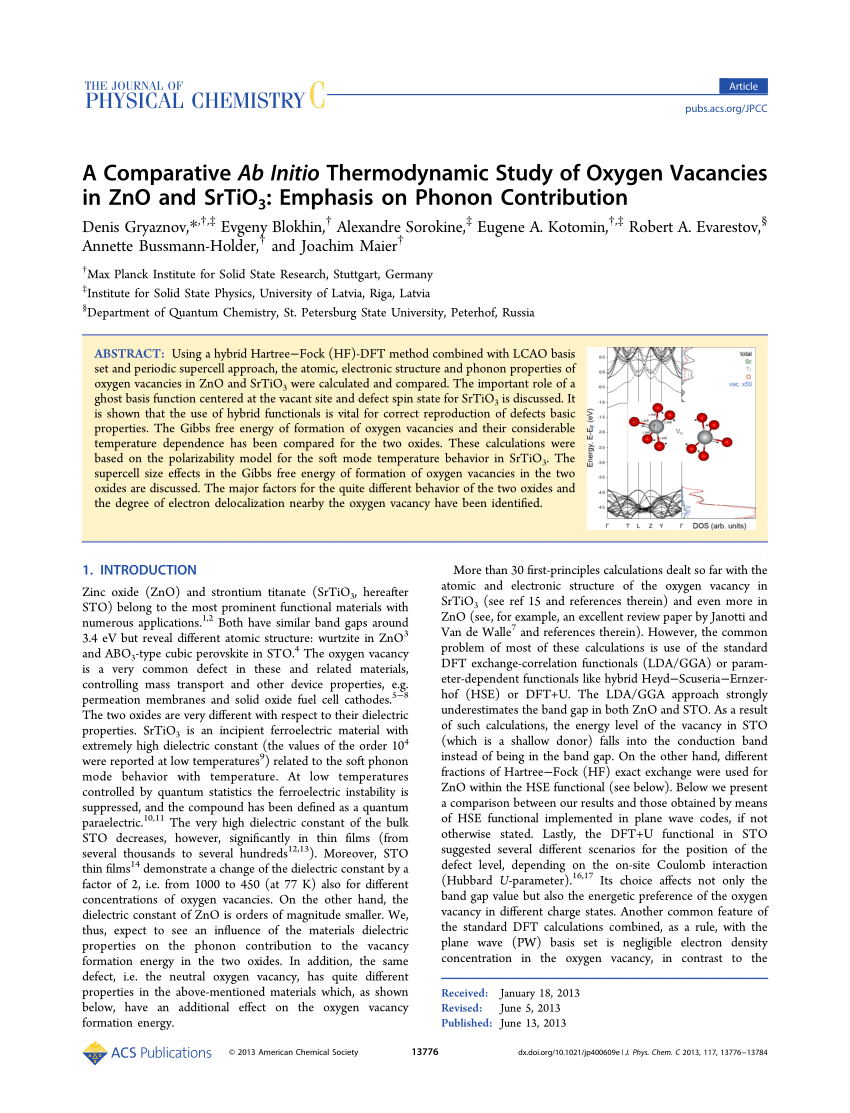 Affectionate Perfect frequency PDF) A Comparative Ab Initio Thermodynamic Study of Oxygen Vacancies in ZnO  and SrTiO3: Emphasis on Phonon Contribution