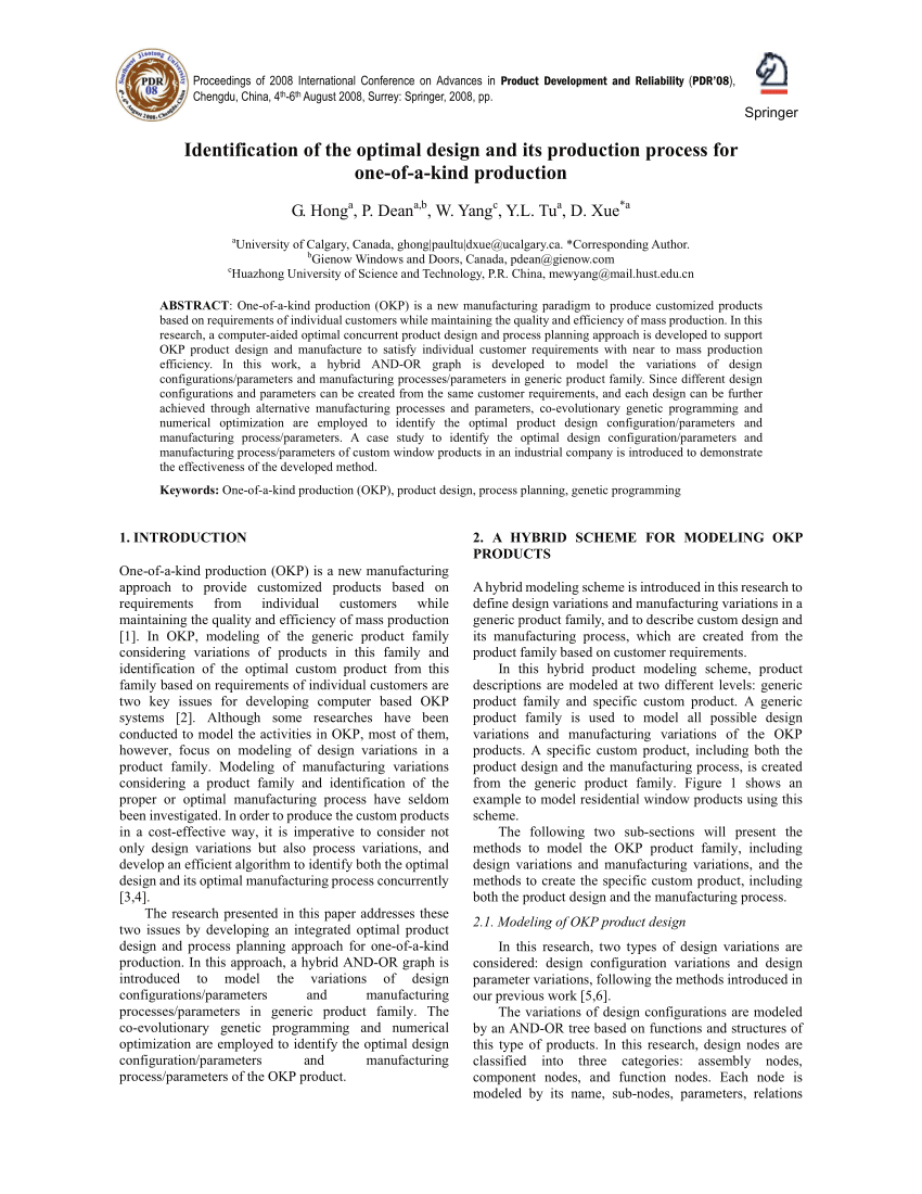 Pdf Identification Of The Optimal Design And Its Production