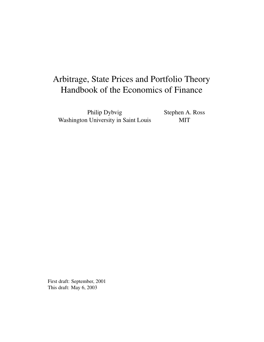 PDF) Arbitrage, State Prices and Portfolio Theory Handbook of the Economics  of Finance
