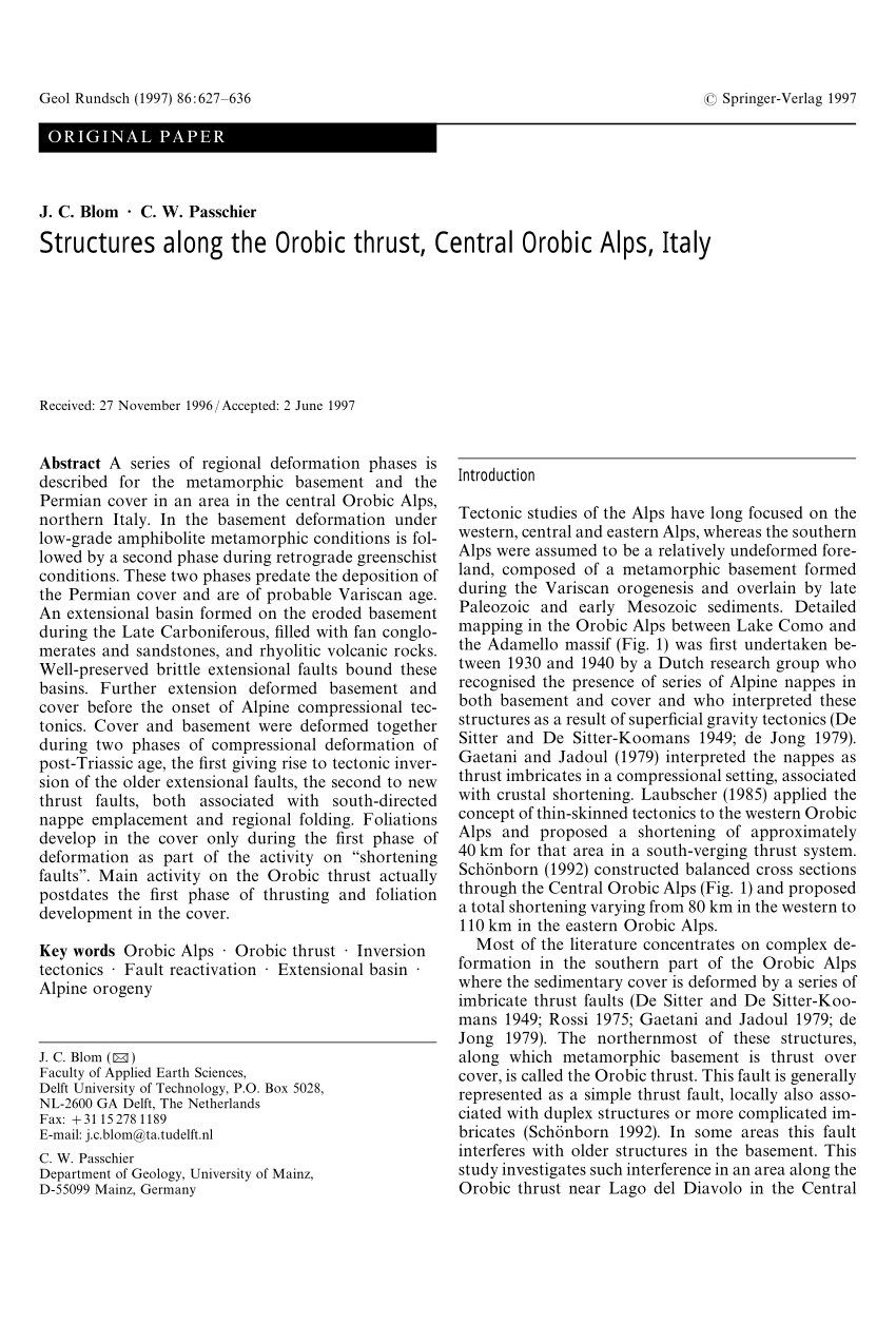 Pdf Structures Along The Orobic Thrust Central Orobic Alps Italy