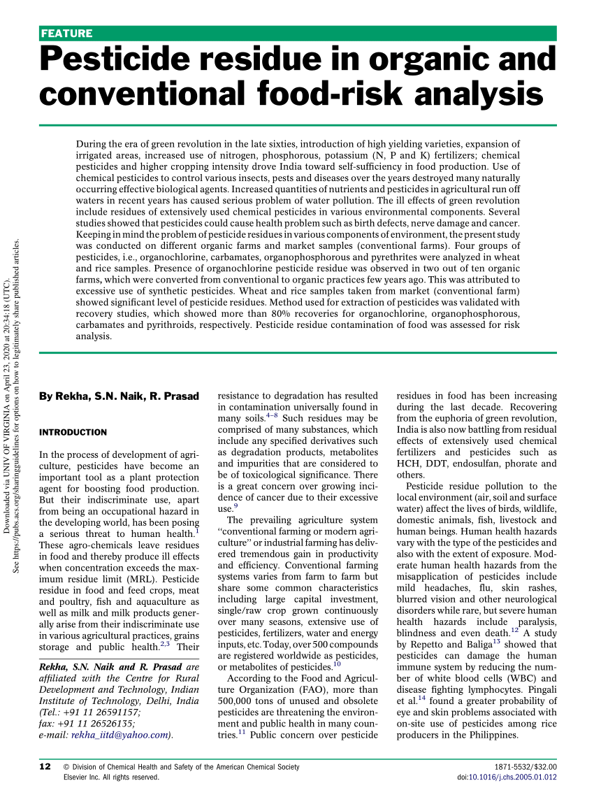 (PDF) Pesticide residue in organic and conventional foodrisk analysis