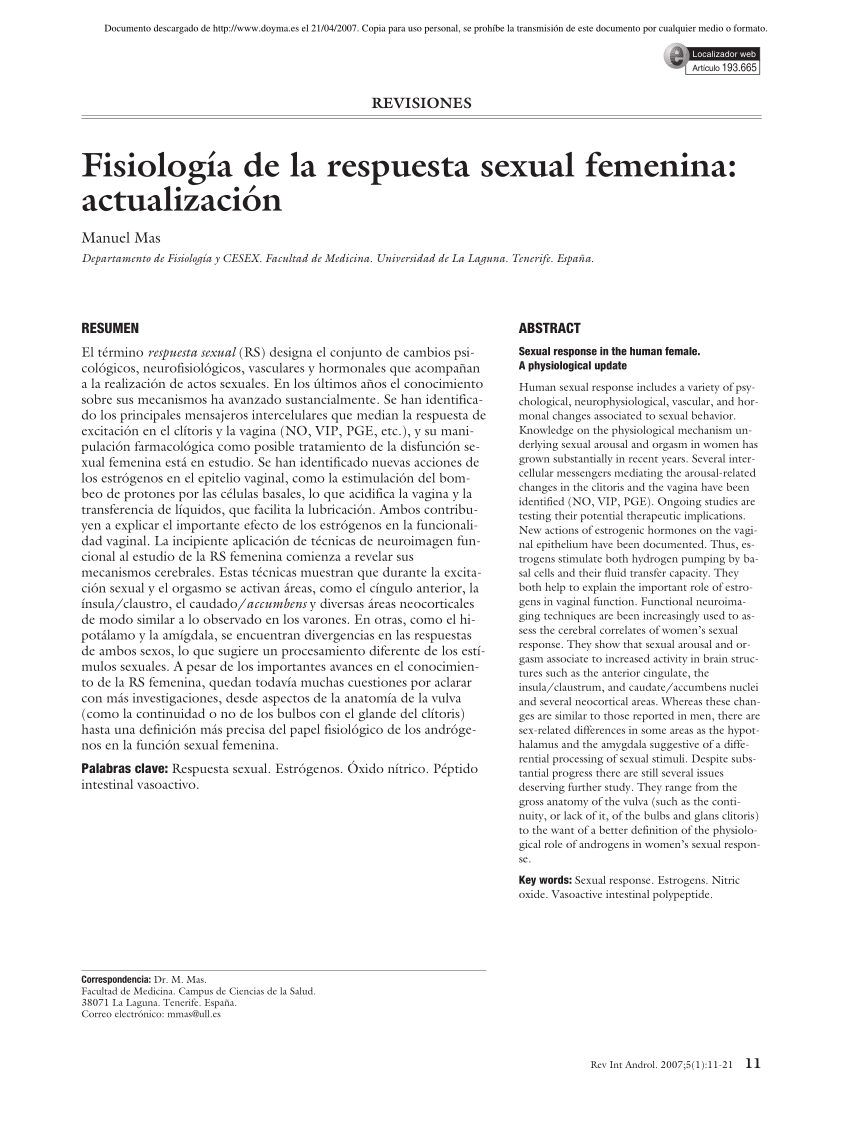 PDF) Fisiología de la respuesta sexual femenina: actualización