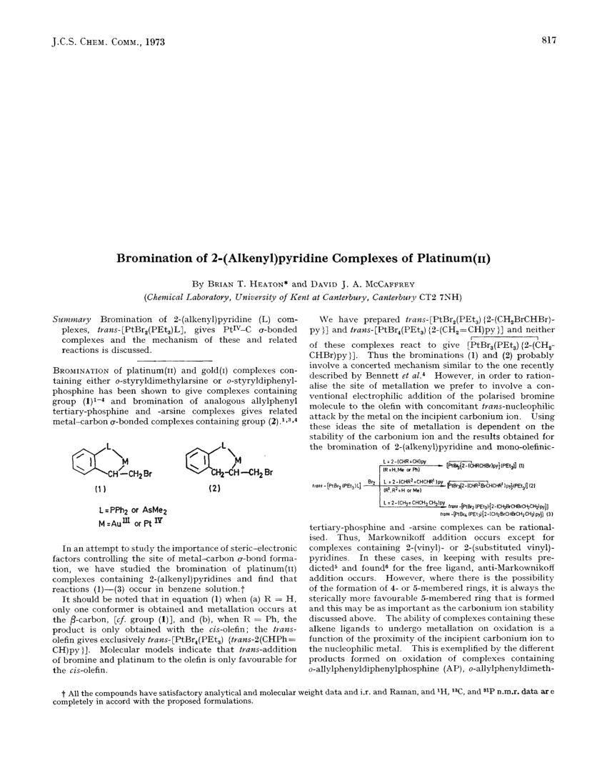 PDF Bromination of 2 alkenyl pyridine complexes of platinum II