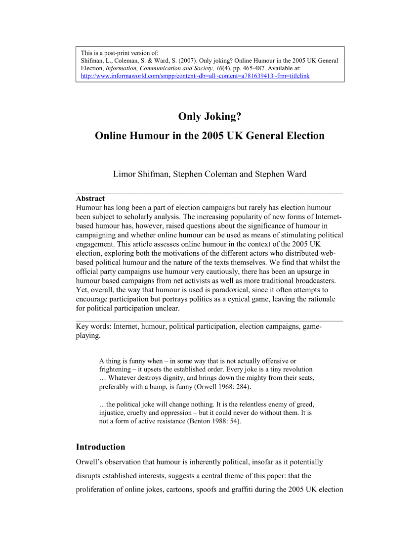PDF) Only joking? Online humour in the 2005 UK general election
