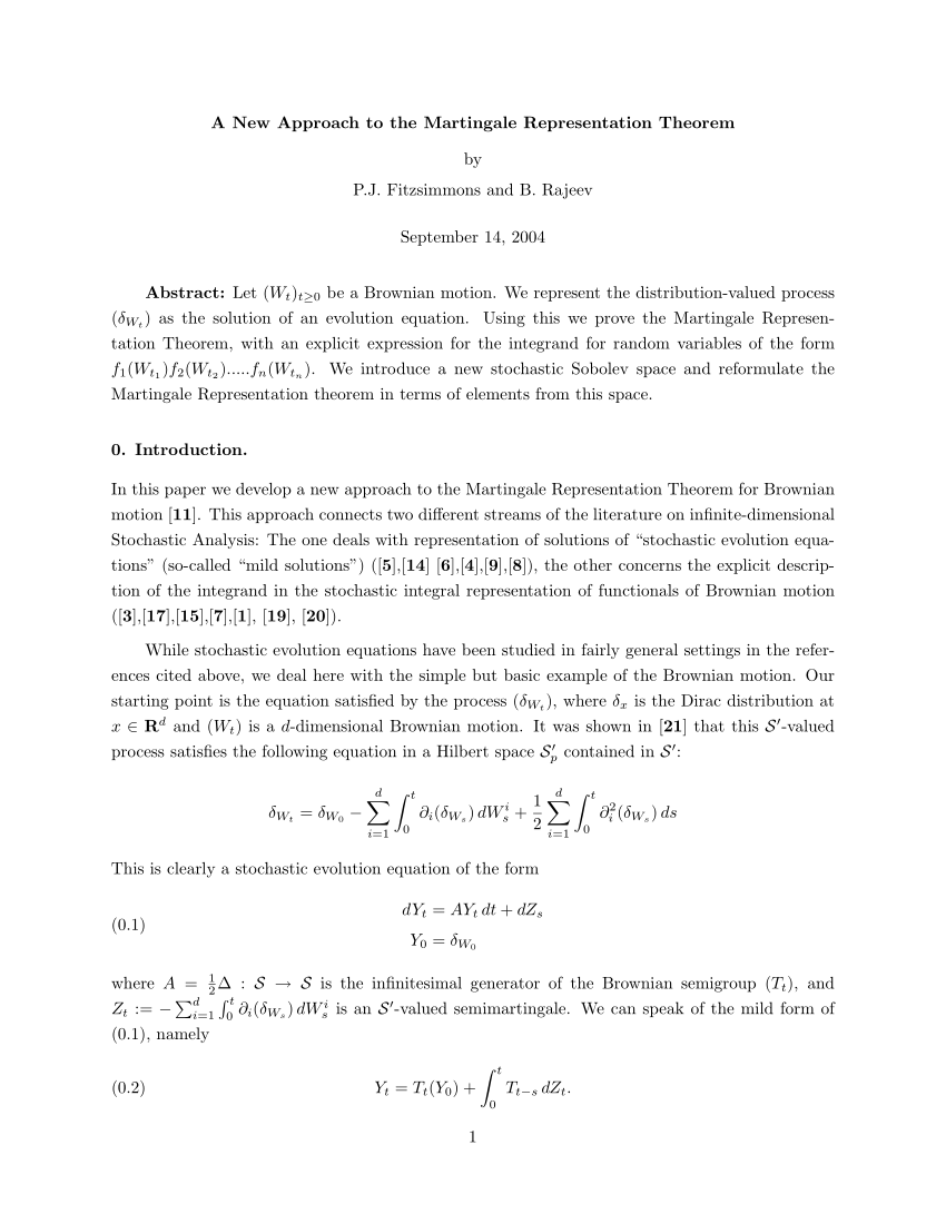Pdf A New Approach To The Martingale Representation Theorem