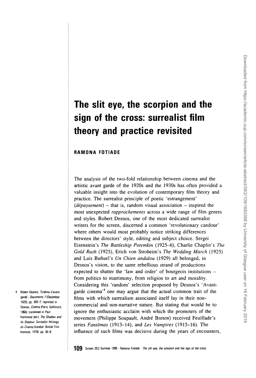 Pdf The Slit Eye The Scorpion And The Sign Of The Cross Surrealist Film Theory And Practice Revisited